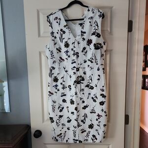 Ann Taylor Cream Floral Midi Dress